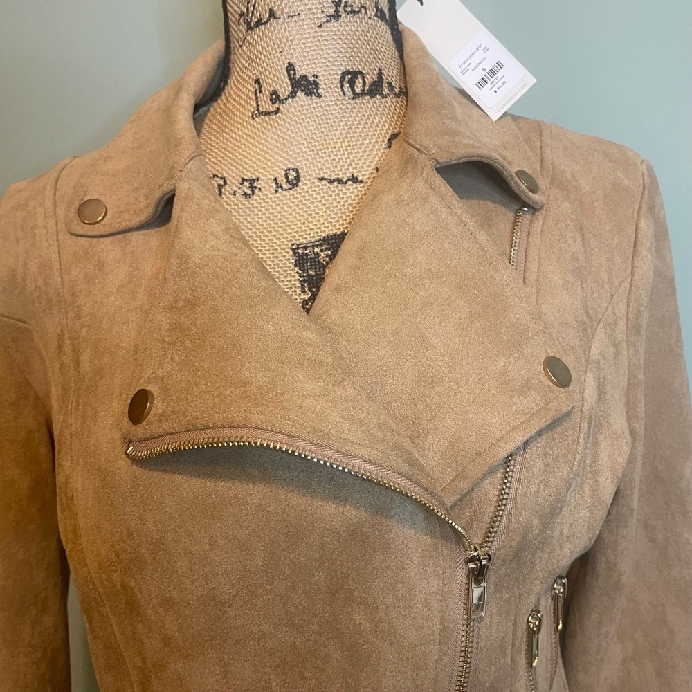 NWT Francesca's ALYA Suede Leather Bikercore Biker Moto Jacket‎ Brown Small - Picture 3 of 10